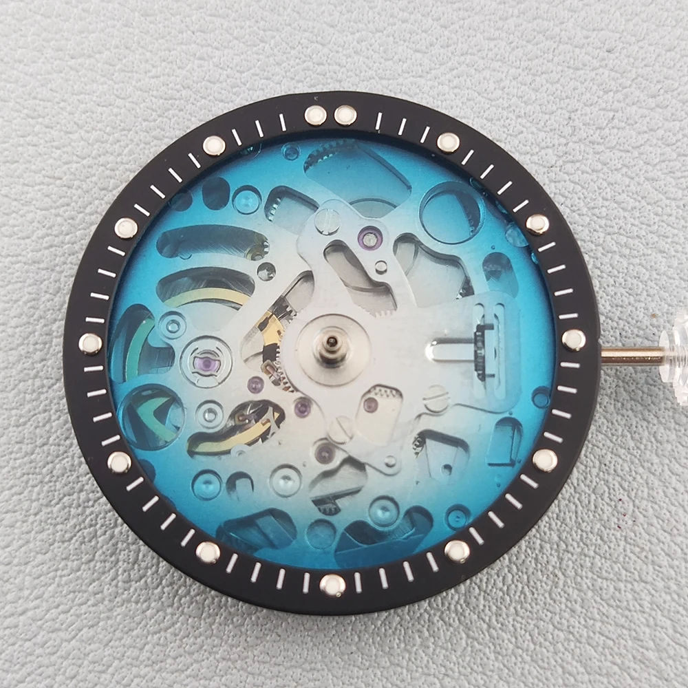 Black/Blue Perspective Dial See-through Movement Bezel Plastic Mirror for Skx007 NH70 Nh36 Nh35 Dial 28.5mm BGW9 Lume