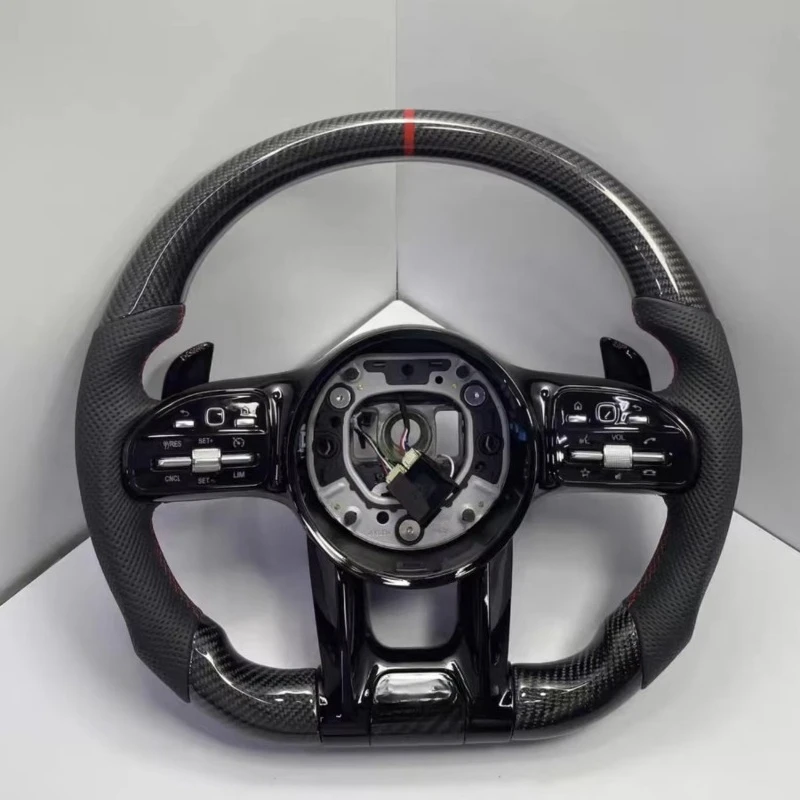 Carbon Fiber Steering Wheel   Class Sport D-Shape Perforated Leather Metal Paddles LYQ