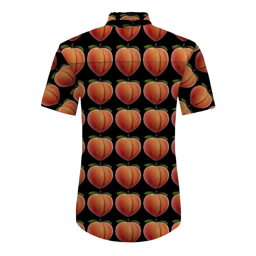 New Summer Shirts Hawaii Short-sleeved 3D Printed Fruit Peach Men's Women's Beach Travel Casual Oversized Buttons Blouse