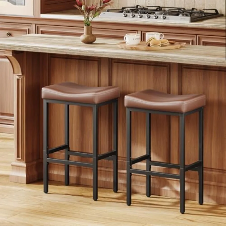 

24 Inch Counter Height Bar Stools Set of 2, Compact Counter Stools for Small Spaces, Premium Faux Leather Barstools with Right-