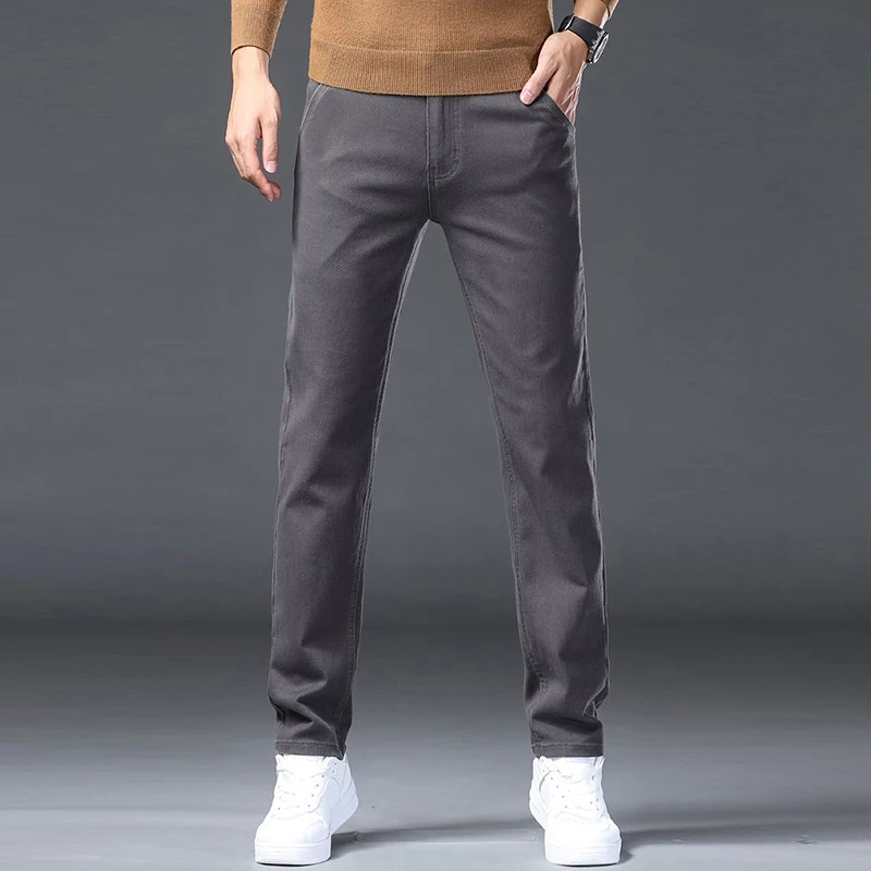 2025 hommes Smart décontracté mi-hauteur jean mâle ample droite élasticité Denim pantalon haut de gamme mode argile-jaune pantalon