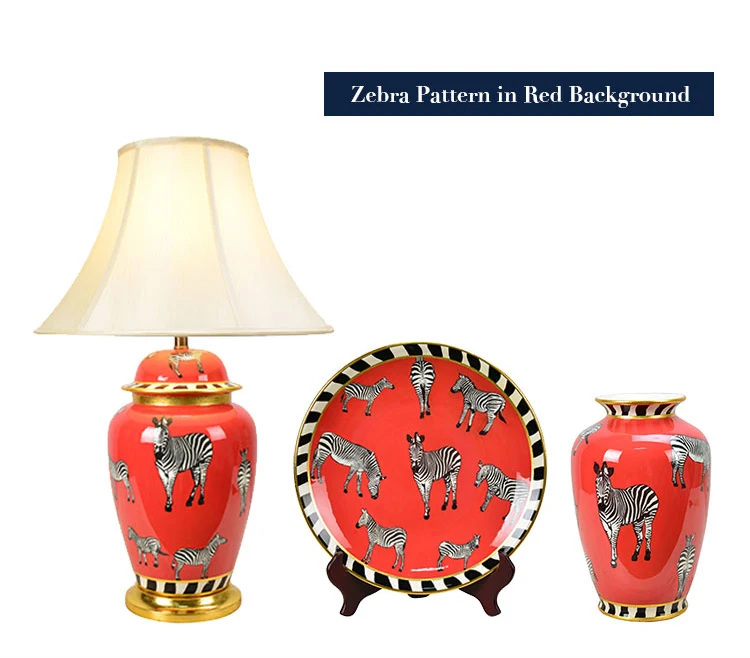 Chinese Style zebra Pattern and Red Living Room Ceramics Table Lamp Base