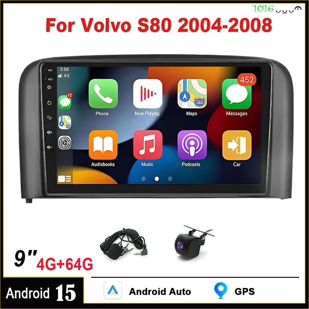 4 + 64G WiFi الإصدار 9 بوصة مناسب لـ CarPlay + Android Auto لـ Volvo S80 2004-2008 Android 15 Car Navigation
