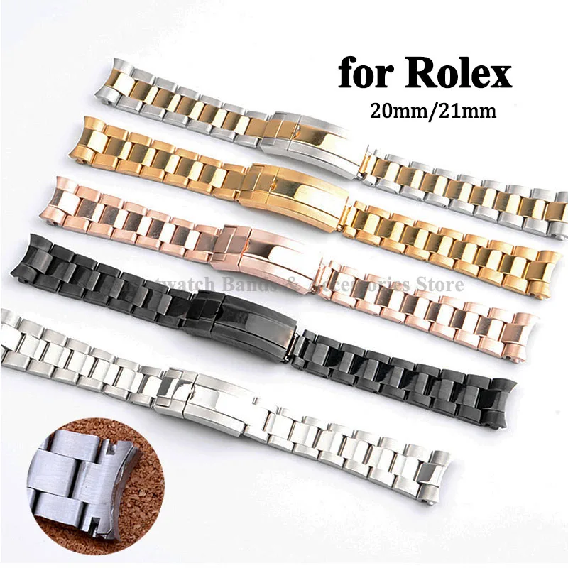 20mm Stainless Steel Watch Band for Rolex Daytona Submariner for Water Ghost Series Curved End Wrist Band Men Diving Bracelet