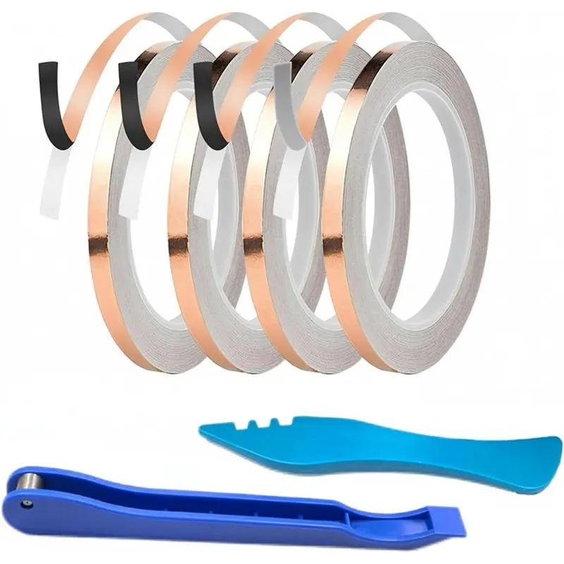 A76I-Copper Foil Tape For Stained Glass Kit, 8 Rolls Conductive Copper Tape (3/16,1/4,2X7/32 Inch) X108.27FT With 4 Tools