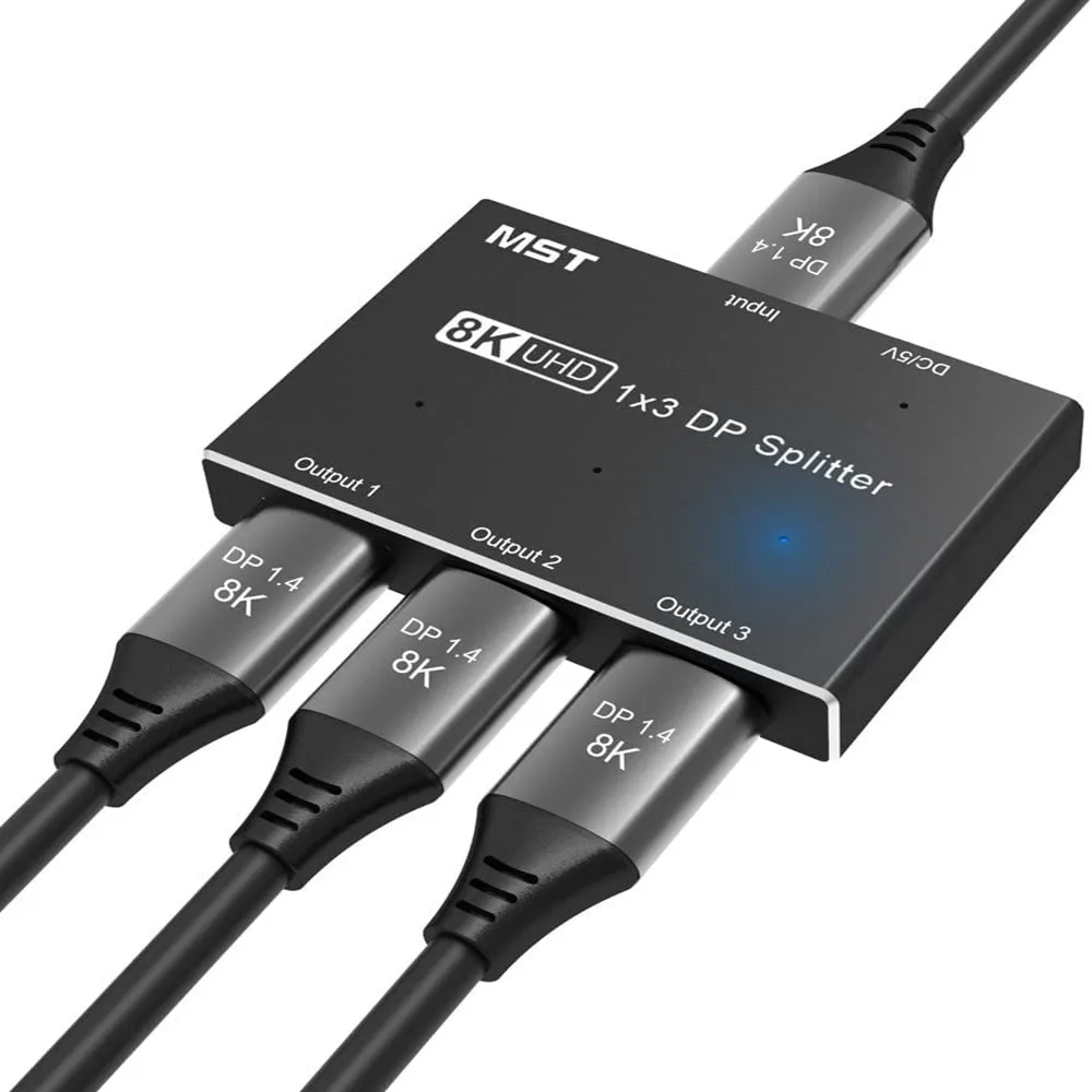 Imagem -01 - Mst Displayport Splitter Adaptador de Hub em Out 8k @ 30hz 4k @ 144hz dp 1.4 Splitter 1x3 Port para Ultra hd Displayport mst displayport splitter adaptador de hub em out 8k 30hz 4k 144hz dp 14 splitter 1x3 port para ultra hd displayport 01