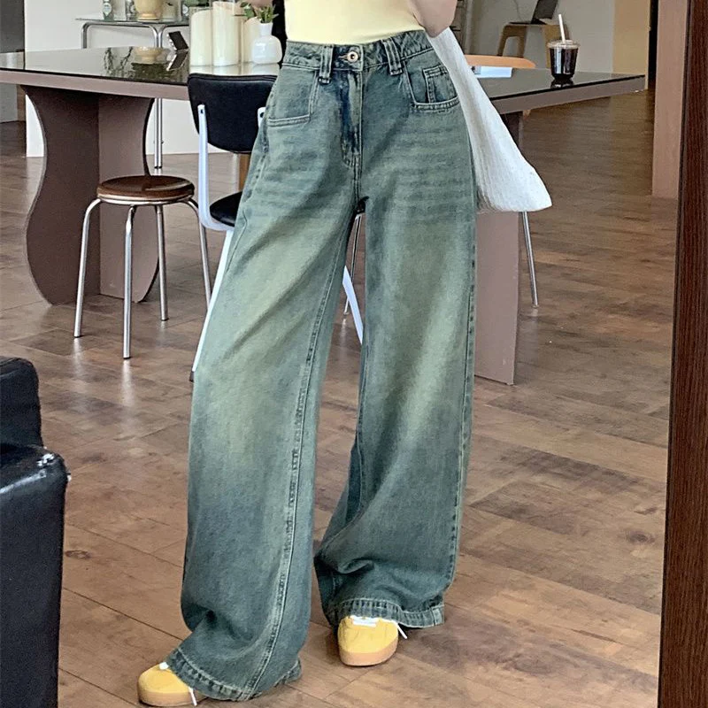 Streetwear Y2K Baggy Wide Leg Jeans Women Korean All-Match Washed Denim Trousers Female Vintage 90S High Waist Straight Pants