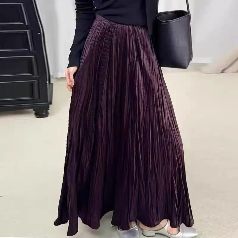 Vintage Elegant Office Lady's A-Line Skirt Suede  Elastic Waist Thick Women's Skirt New in Autumn Winter  Female's Skirts TS528