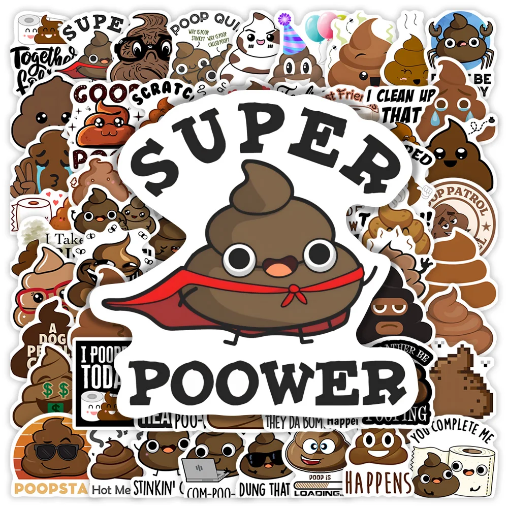 Humor Cartoon Poop Vinyl Stickers Prank Gag Waterproof Decal for DIY Junk Journal Scrapbook Luggage Bottles Laptop Phone Decor