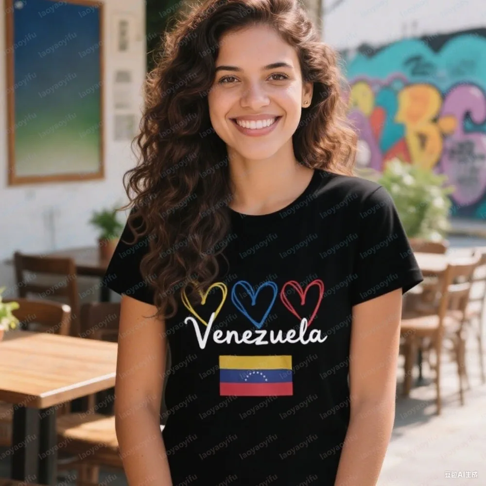 

Цветная линия Венесуэлы, футболка с принтом сердечек, Рубашка с патриотическим национальным флагом Венесуэлы, женская повседневная модная хлопковая футболка