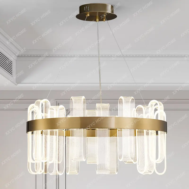 

Post-Modern Light Luxury Living Room round Light Guide Acrylic Chandelier Creative Bedroom Dining Room Atmosphere