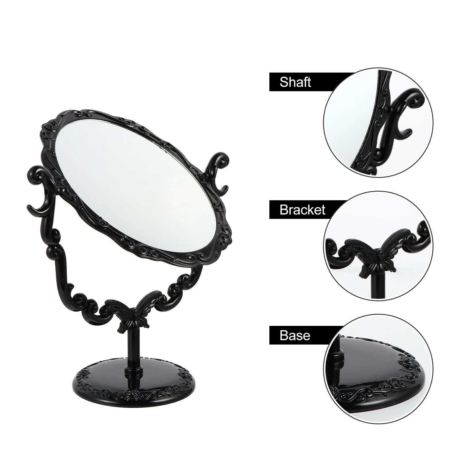 

1Pcs Black Desktop Rotating Makeup Mirror Vintage Retro Mirror Stable Standing Base for Household Makeup