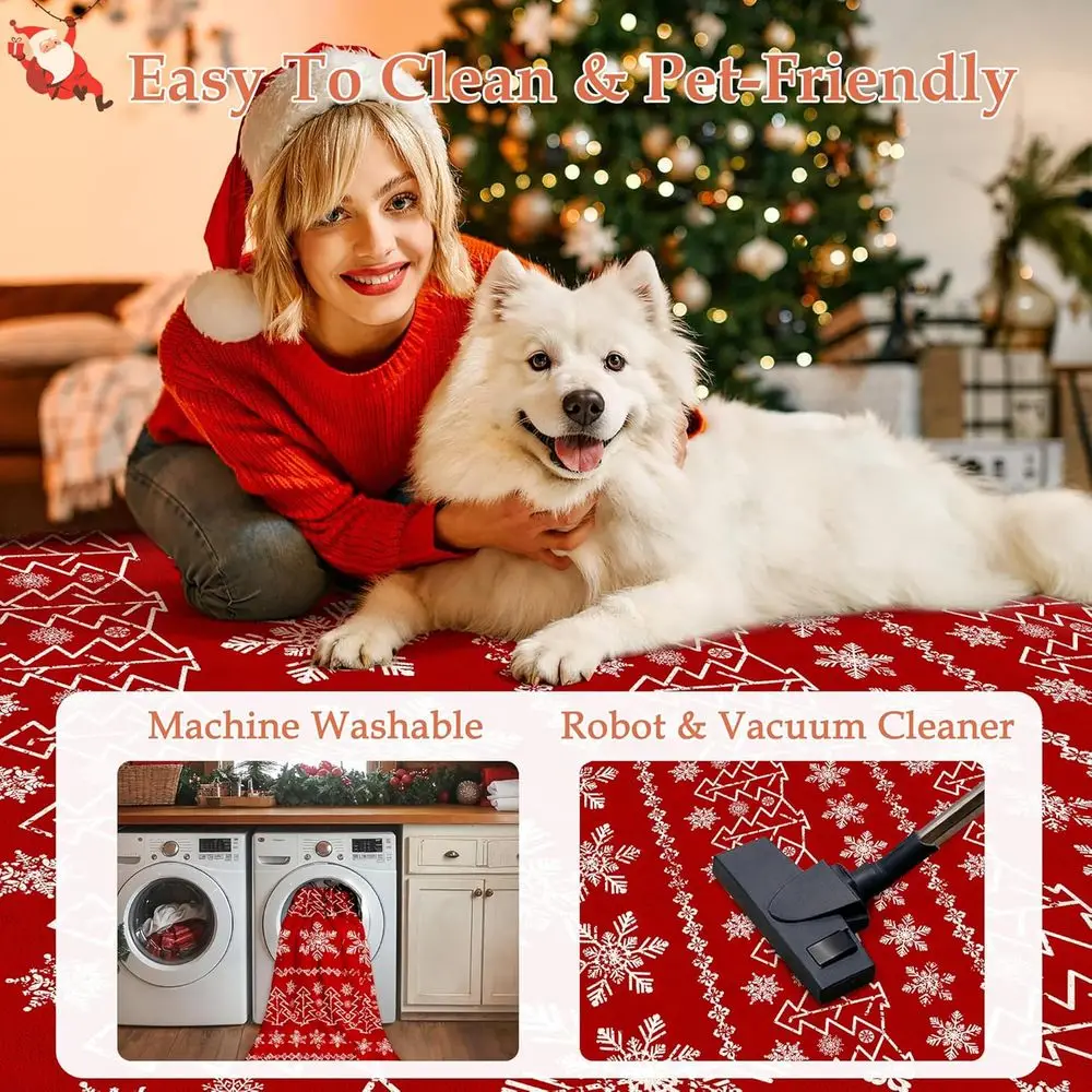 

Red 5x7 Christmas Rug - Washable Snowflake Kitchen Carpet for Holiday Decor, Indoor Use, Non-Slip Soft Pile for Living Room, Bed