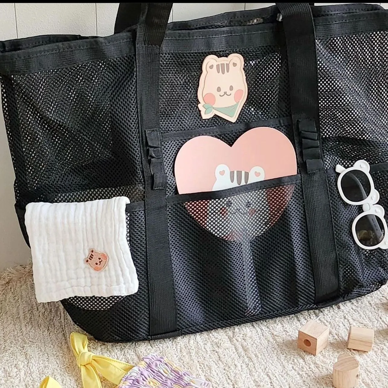 Bolsa de praia infantil, para armazenamento de brinquedos, urso de desenho animado, impermeável, bolsa de natação, bolsa de praia, verão