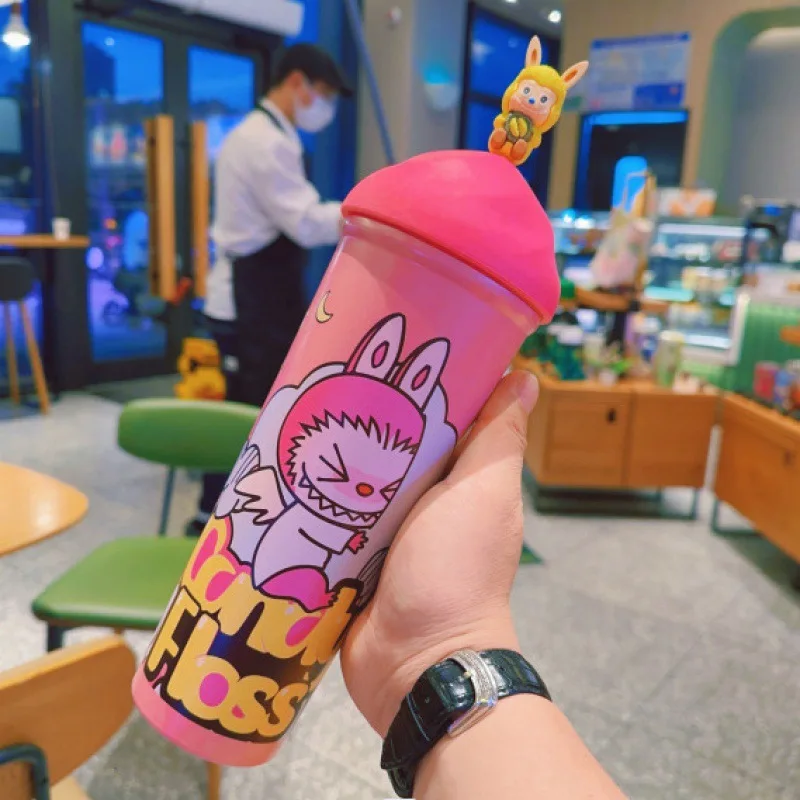 2024 Labubu Periphery New Stainless Steel Straw Cup 3DUV Printed Insulation and Cooling Cartoon Water Bottle 30 Car Cup Kid Gift