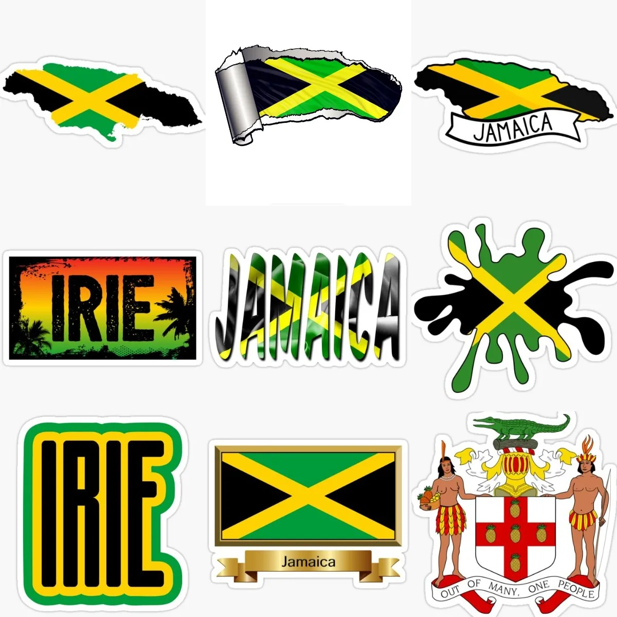 Jamaica Flag Map National Emblem IRIE Sticker for Covered Scratch Decorate Car Bicycle Truck Room Van Laptop Helmet Motorcycle