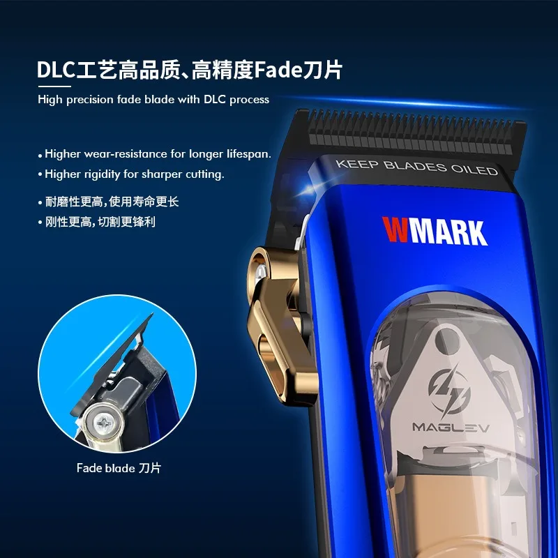 WMARK NG-9004 MAGLEV moteur 10000 tr/min tondeuse à cheveux électrique professionnelle lame DLC 3 couleurs boîtier d'aspiration magnétique salon de coiffure