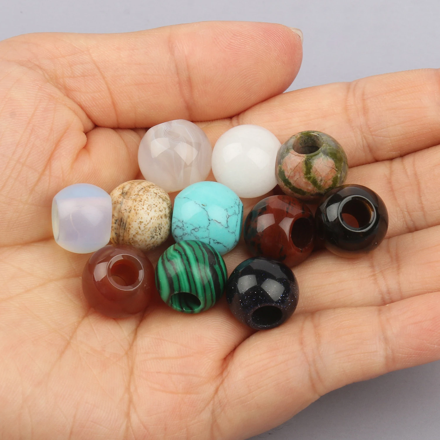 2pcs/lot Large 5mm Hole Natural agates turquoises beads loose spacer round big hole gem stone beads for jewelry making bracelet