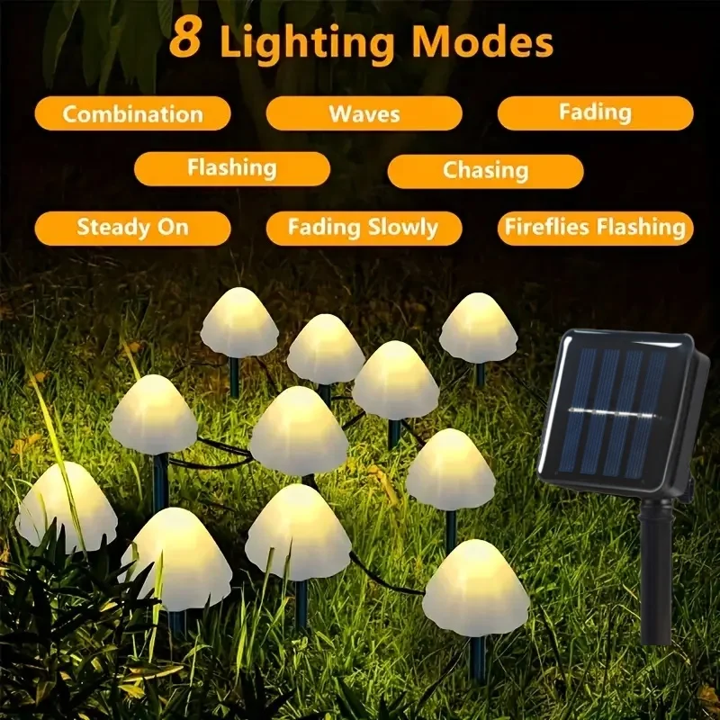 Solar Mushroom 12 Lights Solar Patio Lights Solar Fairy Lights for Garden Yard Porch Wedding Party Halloween Christmas Decor