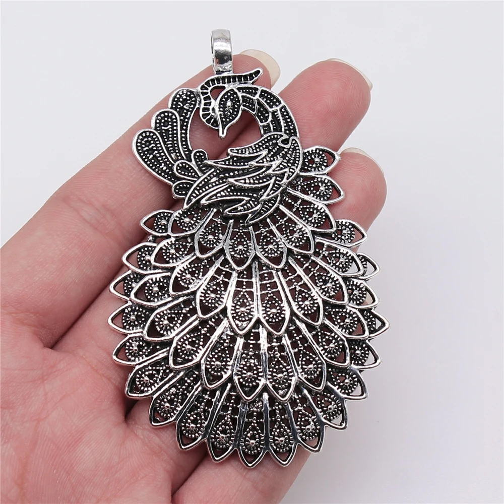 

10pcs 86x53mm Antique Silver Color Big Peacock Charms For Jewelry Making DIY Jewelry Findings