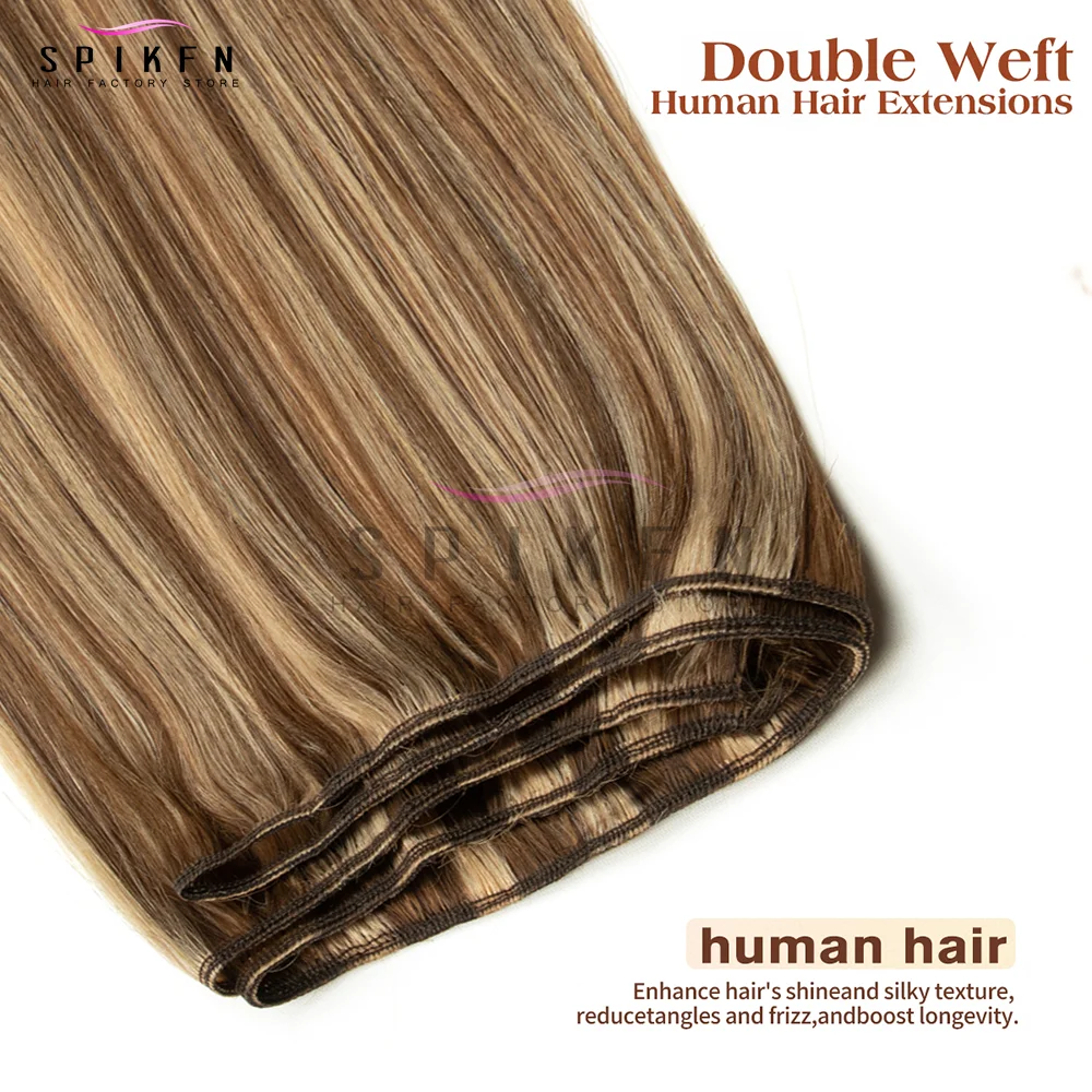 SPIKFN 12-24인치 인비저블 플래티넘 인모 붙임머리, 더블 웨프트, 리얼 내추럴 스트레이트 헤어 번들 50g, 착용 간편