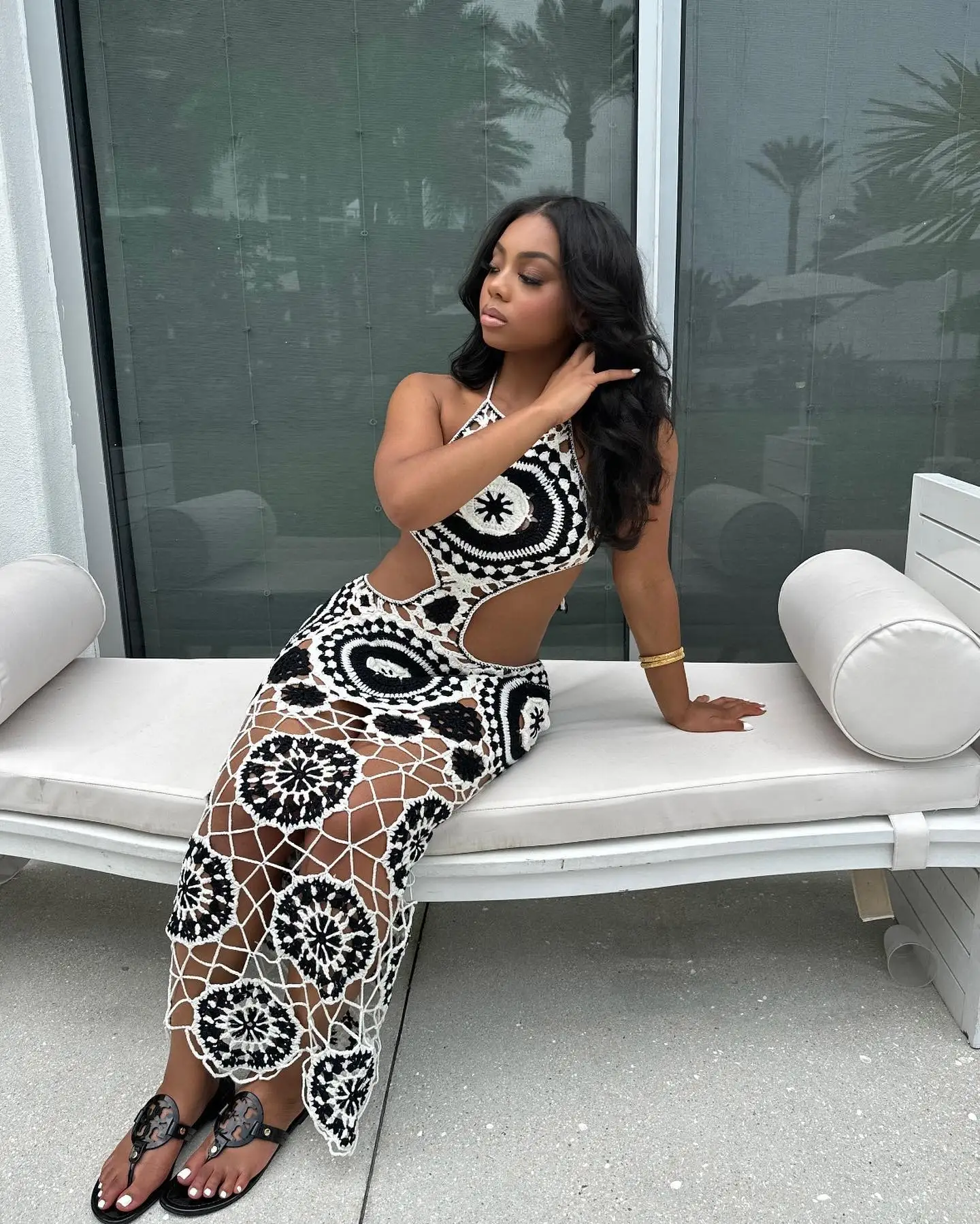 White Combo Halter Backless Crochet Knit Long Maxi Dress for Women Sexy Hollow out Summer Club Party Outfit Fashionable