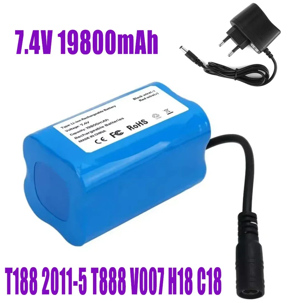 Upgrade battery for T188 2011-5 T888 V007 H18 C18 Remote Control Fishing Bait Boat Spare Part 18650 7.4v 19800mAh Battery