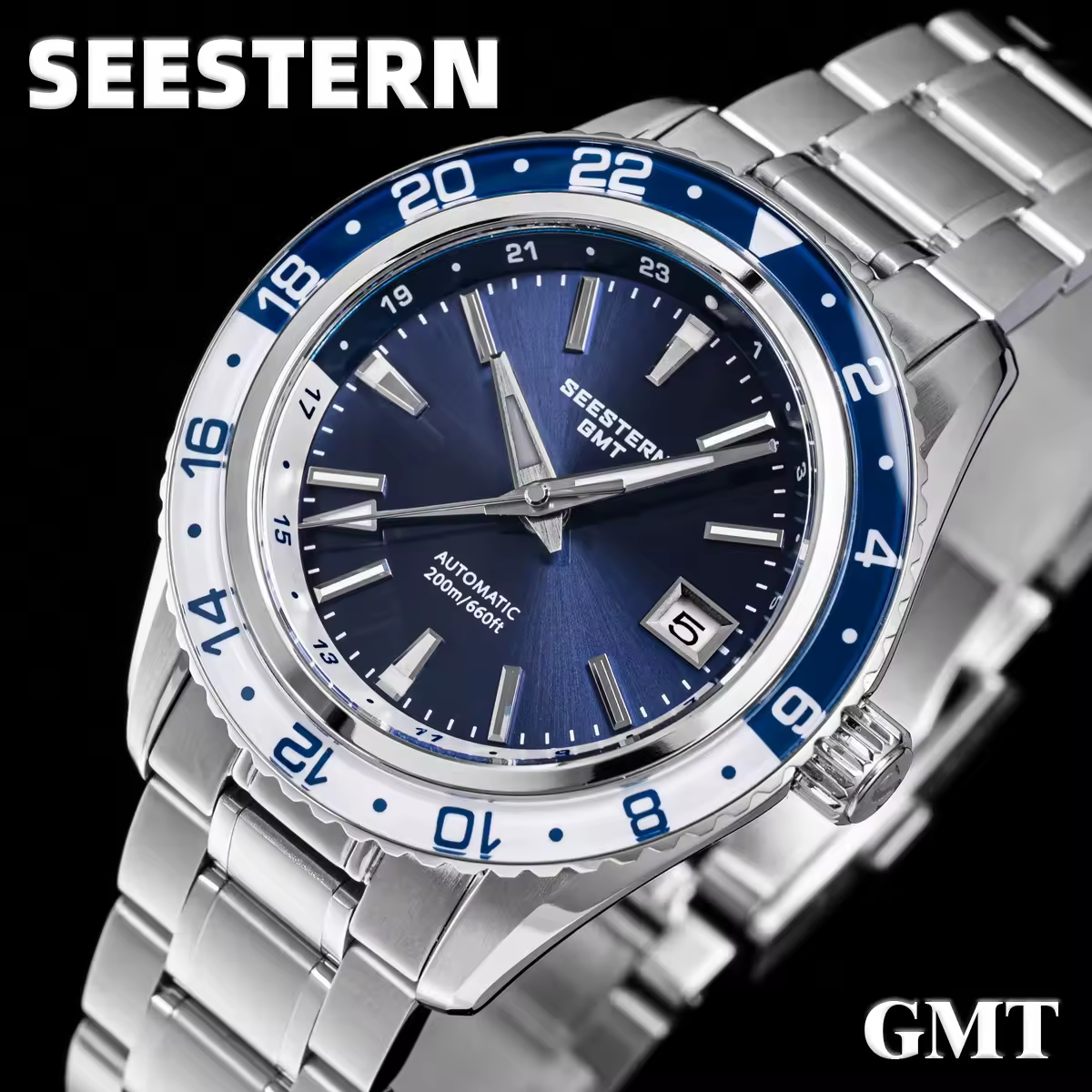 SEESTERN GMT Diver Men Watch Grand NH34 Movimento Panda Automático Mecânico 200M À Prova D 'Água Relógios de Pulso de Luxo Cerâmica Novo S456