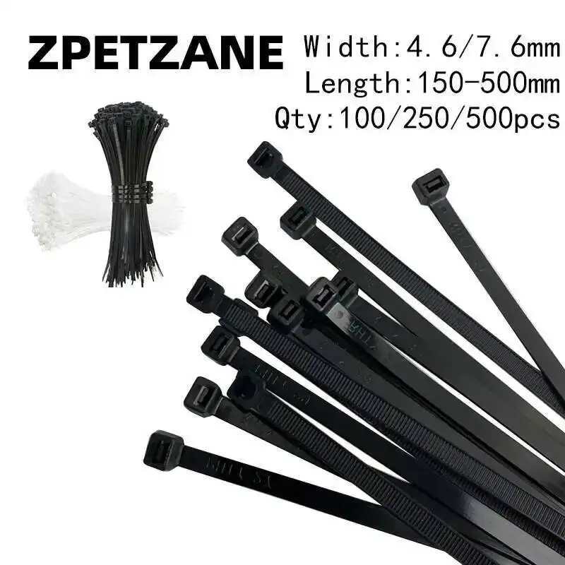 5x300mm Cable Tie Black/White Self-Locking Plastic Nylon Wire Zip Fasten Ring Wraps Strap 8*200mm