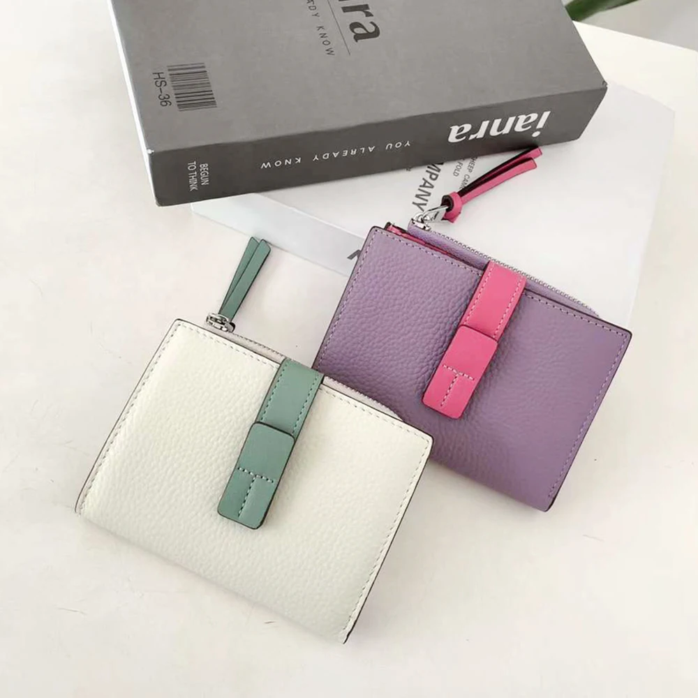 100% Genuine Leather Zip Short Wallet For Women Fashion Colorful Brand Design Female Card Holder Wallet Cowhide Sweet Gift Purse