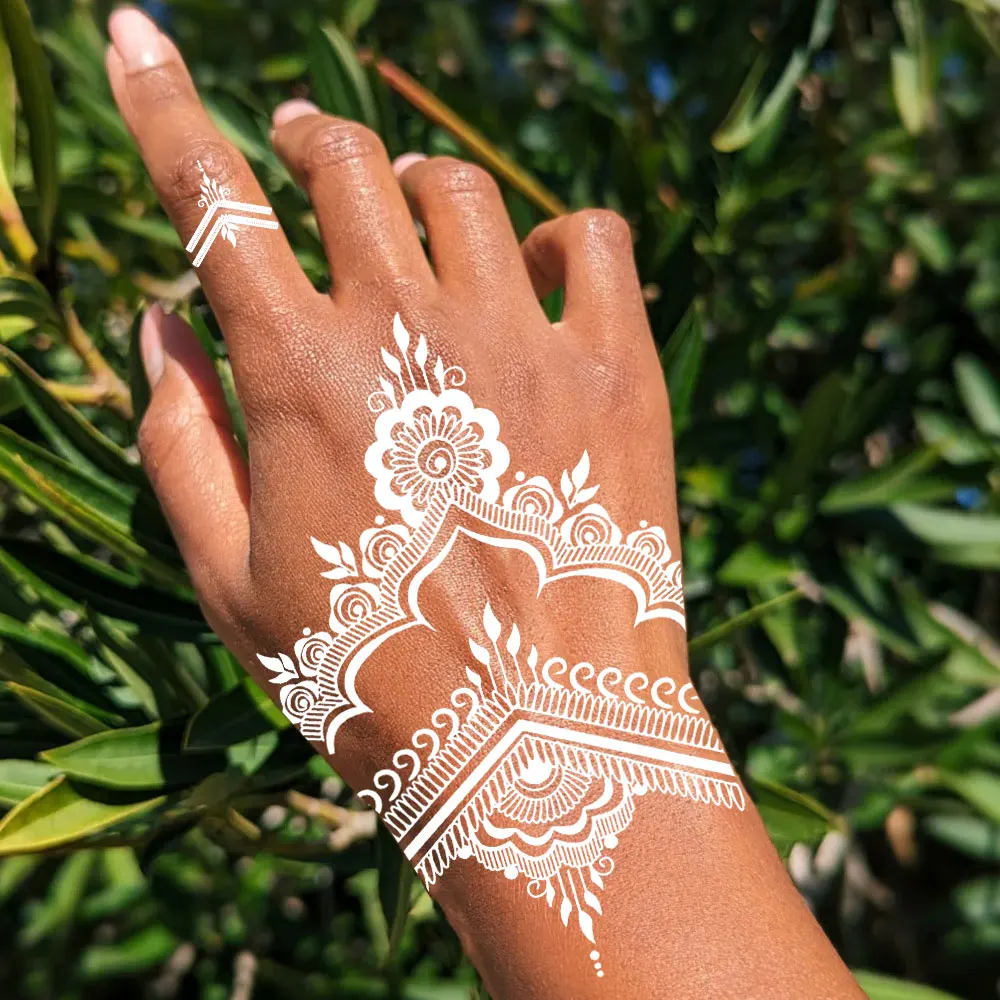 Henna Temporary Tattoos Women White Henna Tattoo Stickers for Hand Mehndi Body Art Wedding Party Tattoo Fake