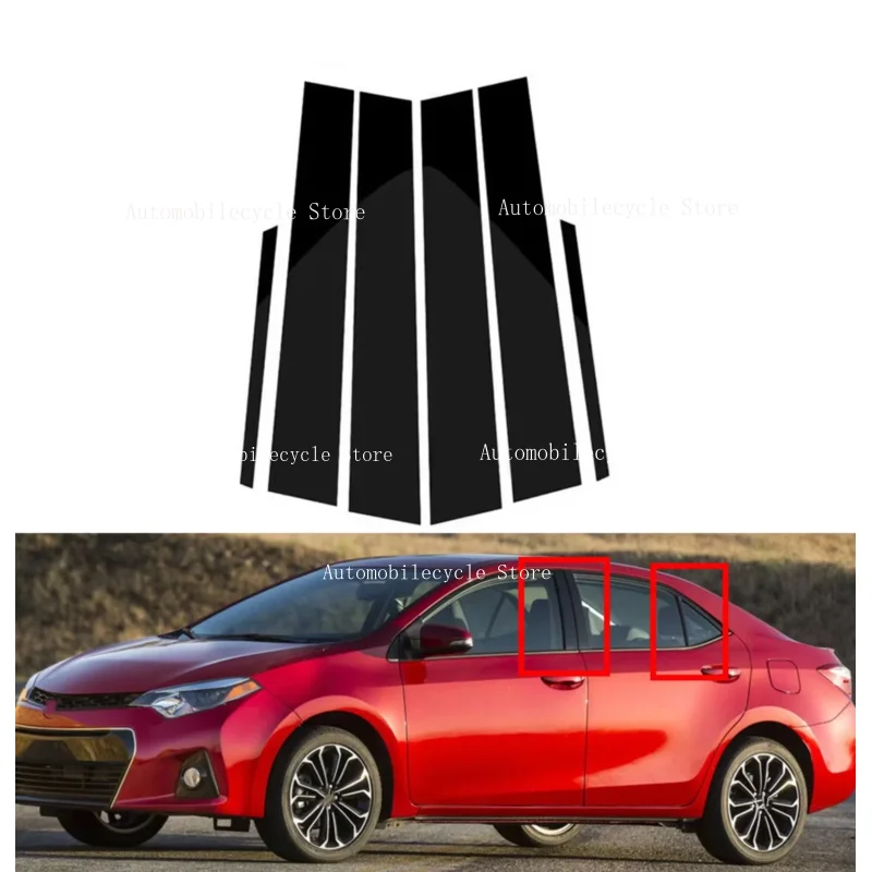 6PCS Glossy Black Pillar Posts Fit For  Toyota Corolla 2014 2015 2016 2017 2018  Window Moulding B C Center Sticker Cover