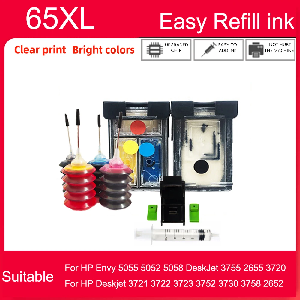 

einkshop For HP 65xl Refillable Ink Cartridge For HP 65 65XL Deskjet 2620 All-in-on 2620 2621 2622 2623 2624 2625 2628 2630 2632