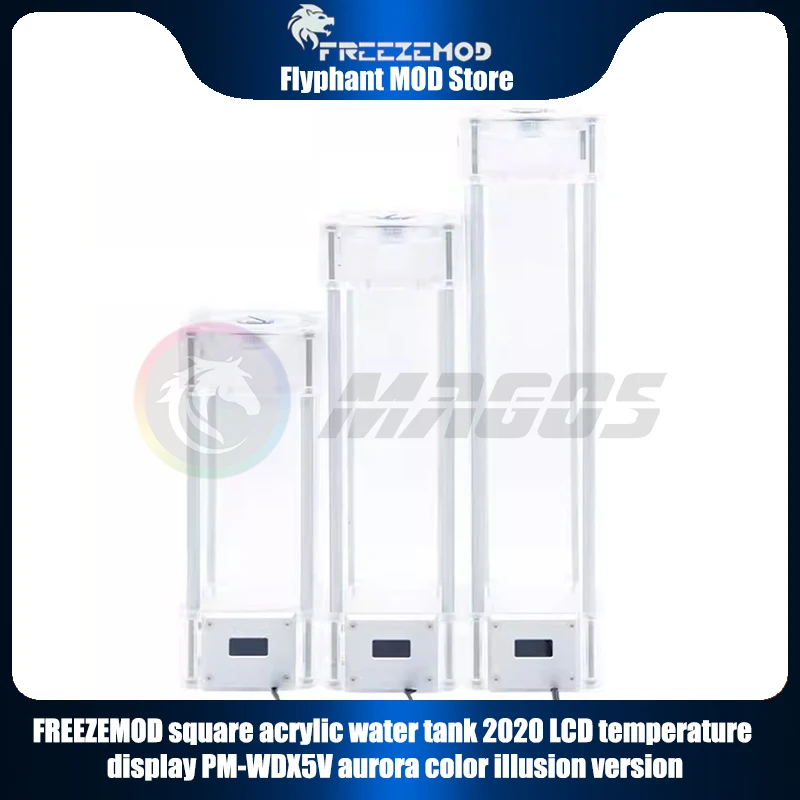 FREEZEMOD Water tank LCD temperature display square acrylic Reservoir 5V ARGB 3PIN AURA SYNC