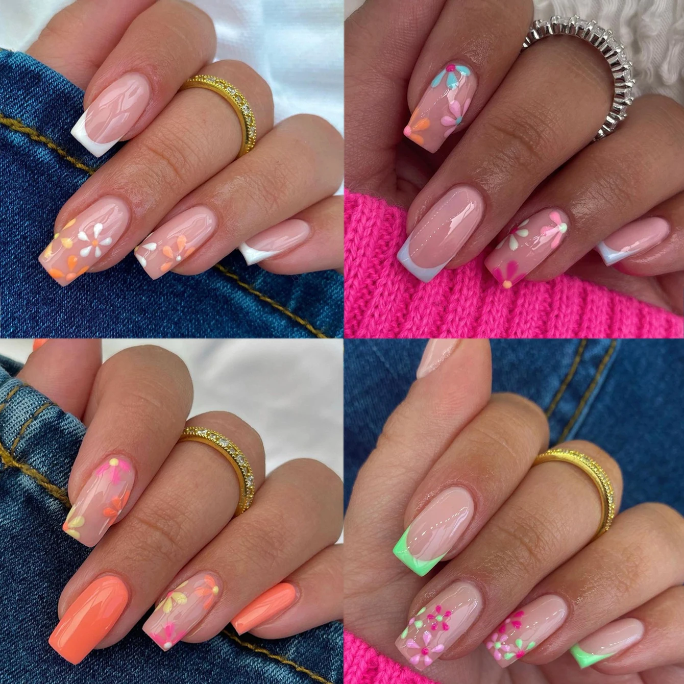 

96 шт. Короткие накладные ногти с цветочным дизайном, оранжевые ногти, прессованные блестящие Spri Fakehit, Cut Nails