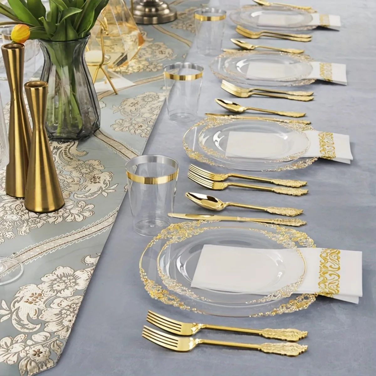 25pcs, 7.5-inch, 10.25-inch elegant gold-plated plastic plates - suitable for weddings, birthdays, Thanksgiving, and parties - i