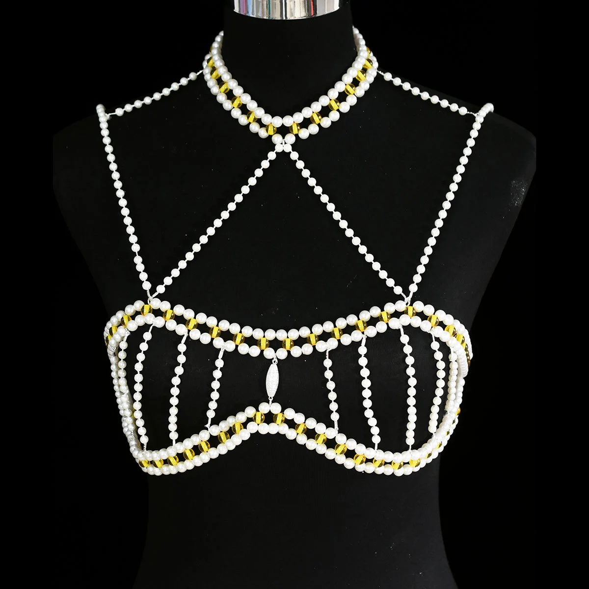 

Luxury Fashionable Pearl Mixed Color Body Chain Bra Harness Lingerie Beads Jewelry For Women Party Costumes Stage Gift