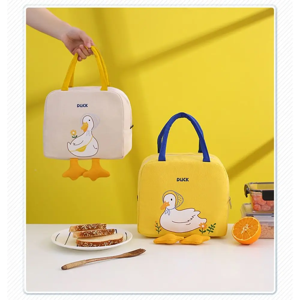 Waterproof Portable Cute Cartoon Duck Cooler Lunch Bag Picnic Kids Student Women Travel Collapsible Thermal Breakfast Organizer