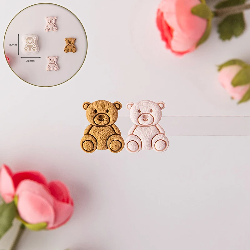 Soft Pottery Polymer Clay Cutter Mini Bear Pattern Handmade Embossing Cutting Mold Cute Animal Earring Jewelry Pendant Making