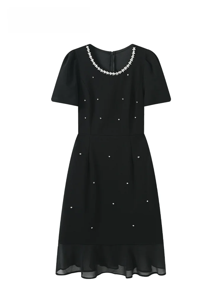 

plus Size Women's round Neck Short Sleeve Dress A-Line Midi Skirt Waist-Cinching Summer New Style Polyester Blend Fabric