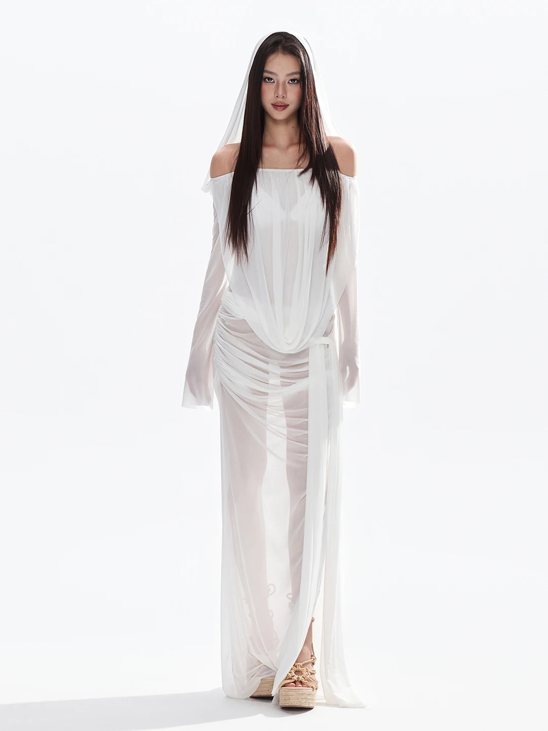 

Loka Art 2026 New White Lace Long Dress Bikini Sexy Slimming Beach Hot Spring Vacation Swimsuit Elegant Beauty in Water Sport