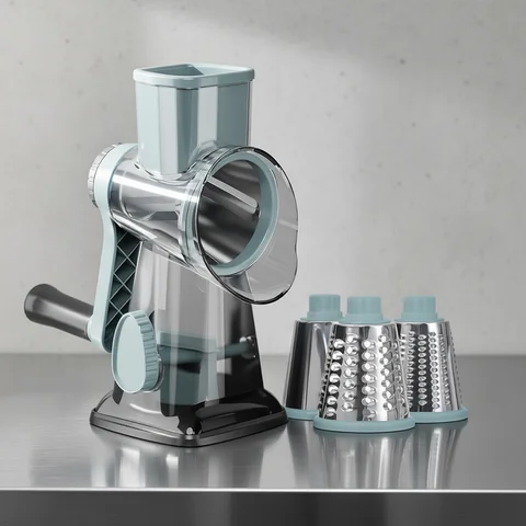 LMETJMA 3 in 1 Rotary Cheese Grater Versatile Manual Vegetable Slicer Peanut Nuts Grinder Cheese Vegetable Shredder Clear JT242