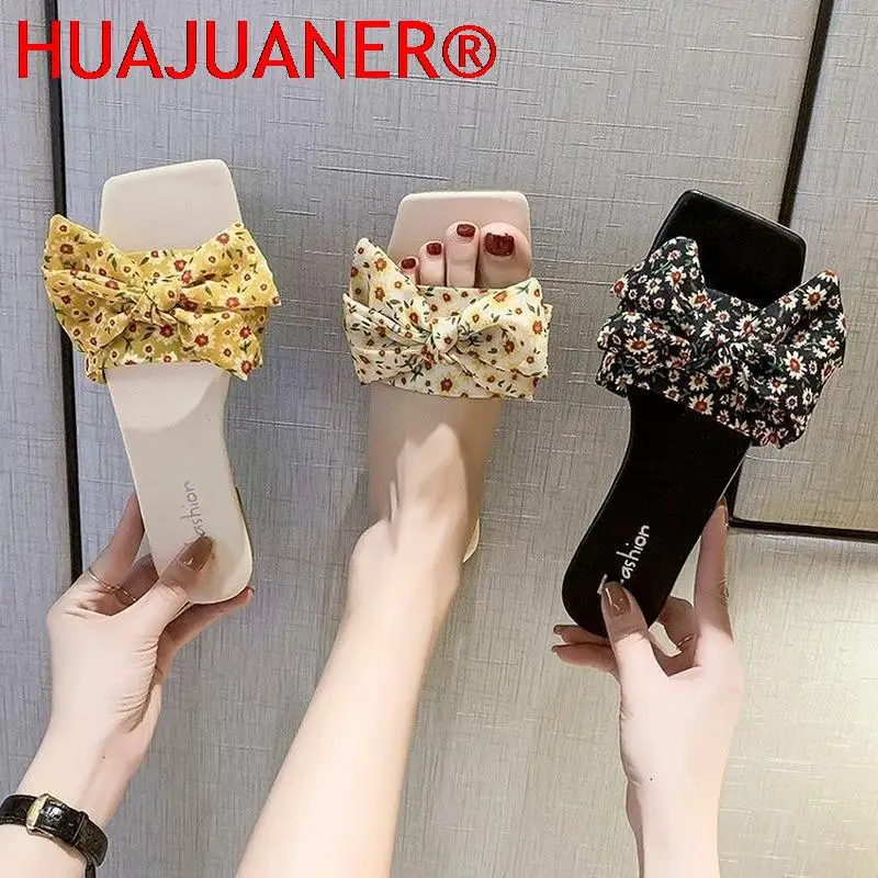 

Flat-soled Slippers Women Wear 2026 Summer New Korean Style Bow One-word Slippers Women
