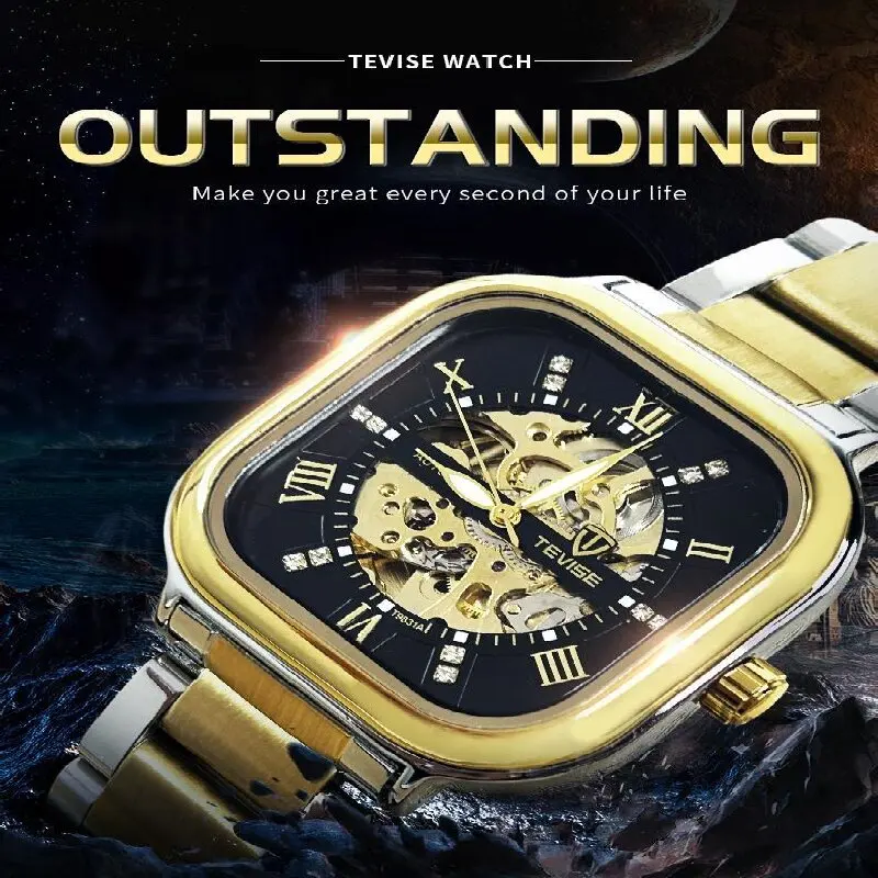 Fully Automatic Mechanical Watch for Men, Business Steel Strap & Hollow-out Design, Water-resistant Luxury Gentleman Wristwatch, Ideal Gift for Boyfriend