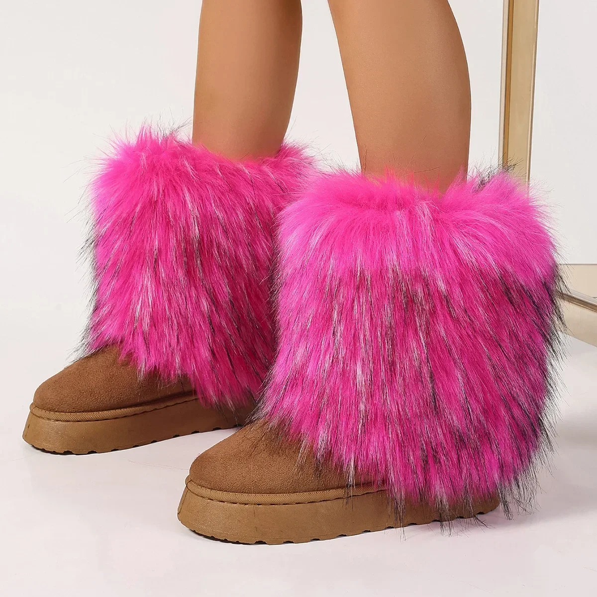 Furry Boots for Women Winter 2024 New Hot Girl Street Fashion Cute Warm Thick Bottom Mid-tube Snow Boots Femele Botas Femininas