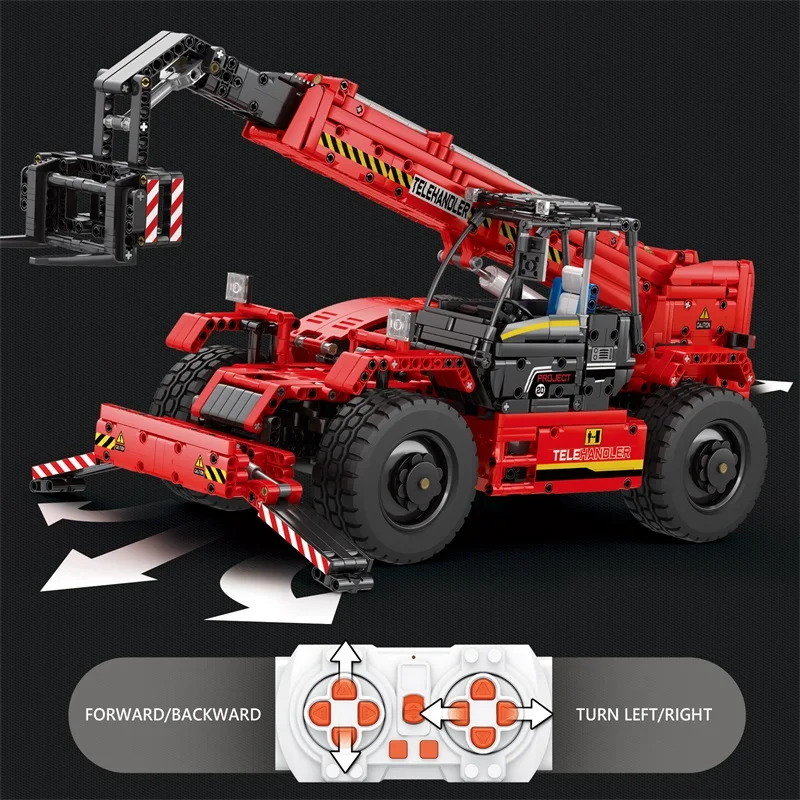 High Tech RC Mechanical Engineering Telescopic Arm Forklift Vehicle Moc Technical Bricks Model Building Block Toys for Kids Gift