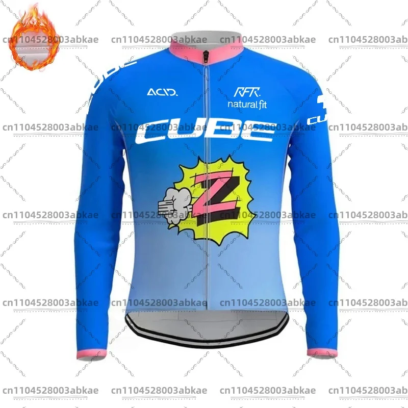 Men's Winter Warm Fleece Long Sleeve Cycling Jersey 2026 Cube Team Mountain Bike Top Road Cycling
