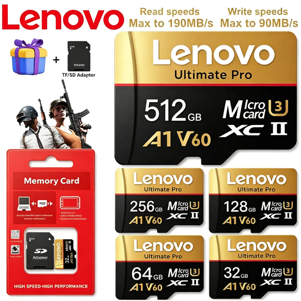 Lenovo Micro TF SD Card Memory 512GB 256GB Fast Transfer Reliable 64GB 128GB Extreme Speed Top Rated for Tablet Drone Switch 202