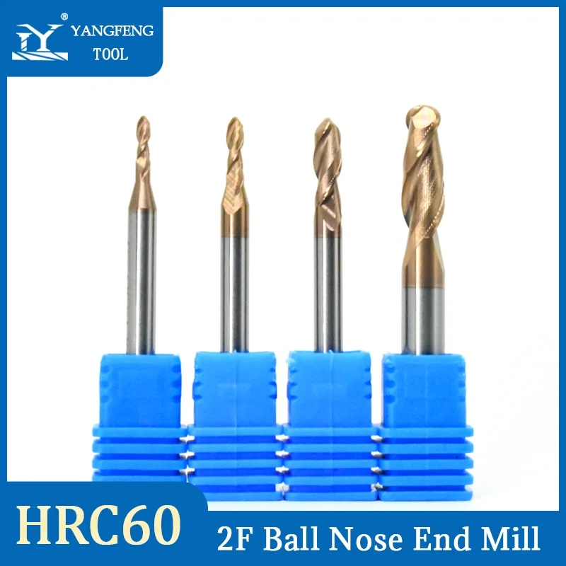 

HRC60 2 Flute Ball Nose End Mill tungsten carbide cutter CNC Router Bits Milling Tools for Metal Steel