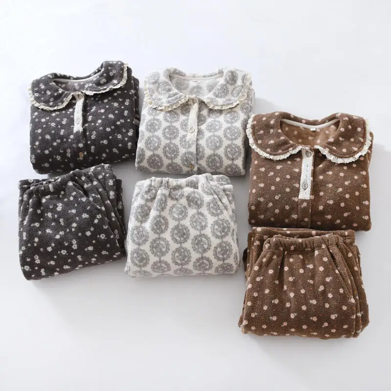 الإناث الجاكار المرجان بيجامة من الصوف الخريف الشتاء المرأة المتسكعون الحلو سميكة Homewear الدافئة الفانيلا معطف النوم ملابس خارجية